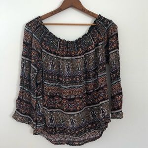 OFF THE SHOULDER FLOWY TOP WITH BELL SLEEVES